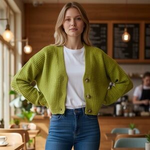 Universal Thread Lime Green V-Neck Button Cardigan